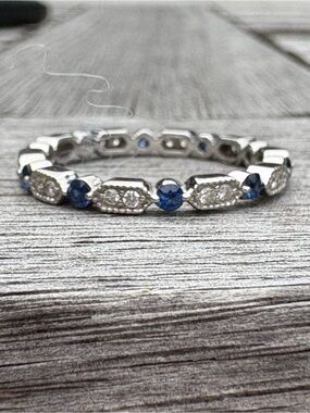 14k White Gold Diamond and Sapphire Eternity Band